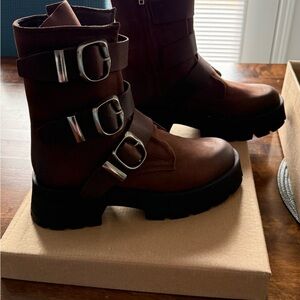Steve Madden Roland Brown Buckle Women's Boots Size 9